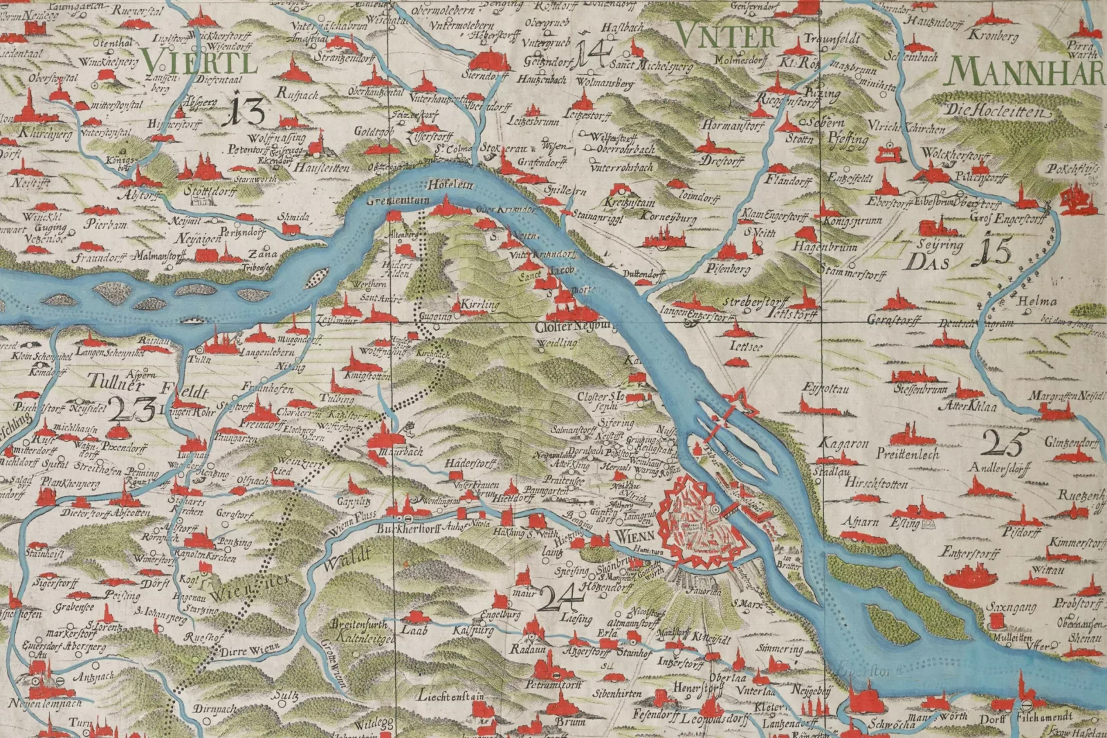 A map of a middle section of the Danube River.